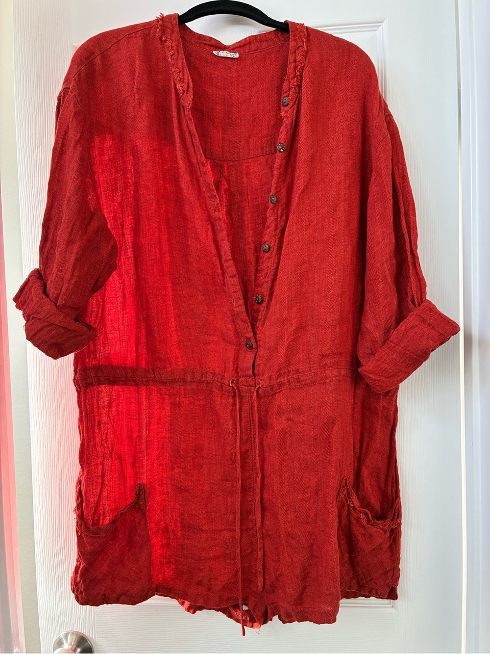 Free People Vibrant Red/Rust Lightweight Linen Romper